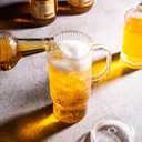 32oz Ribbed Glass Cup with Handle glass Lid and Plastic Straw, Glass Tumbler, Iced Coffee Cups Hot/Cold Drinks