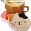 Brown Cat Coffee Mug Warmer Set Cute Mug 10oz with Lid Spoon Electric Coffee Cup Heater for Cat Lovers Women Mom Grandma Teacher Home Office Birthday Thank You Appreciation Gift