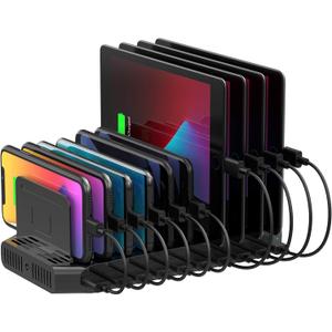 Unitek USB Charging Station, 10 USB Fast Ports Charge Docking Station and Adjustable Dividers, Multi Device Charger Organizer Compatible with iPad, iPhone, Tablet and Cell Phone