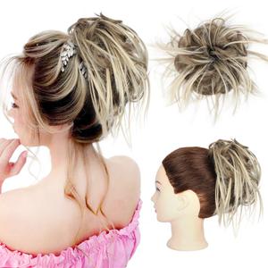 HMD Tousled Updo Messy Bun Hairpiece Hair Extension Ponytail With Elastic Rubber Band Updo Ponytail Hairpiece Synthetic Hair Extensions Scrunchies Ponytail Hairpieces for Women (Light Ash Brown & Ash Blonde)