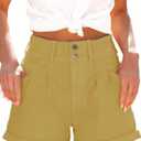 Womens Relaxed Fit Casual High Waist Pocketed Denim Shorts (Yellow)