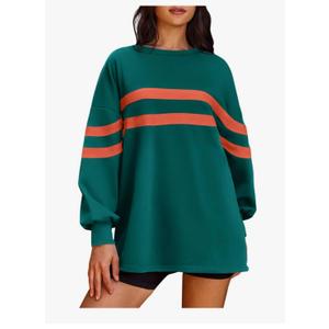 Panadila Womens Oversized Crewneck Sweatshirt Striped Pullover Long Sleeve Tunic Tops to Wear with Leggings XL