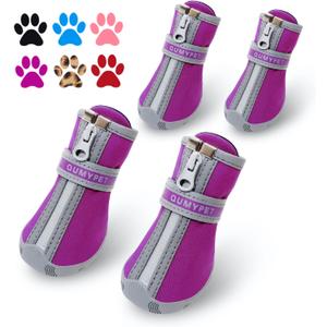 QUMY Dog Shoes for Small Dogs, Puppy Dog Boots & Paw Protector for Winter Snow Day, Summer Hot Pavement, Waterproof in Rain Weather, Ourdoor Hiking, Indoor Hardfloors Skid-resistant Sole, Purple, Size 5, 2.25"x1.78"(L*W)