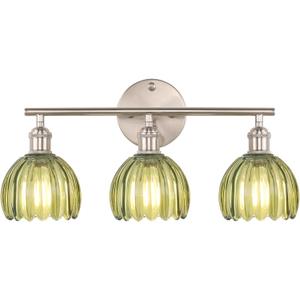 Shenmoyl Bathroom Light Fixtures, 3-Light Vanity wall Light Over Mirror with Green Tulip Glass Shade for Bedroom Living Room (Bulb Not Included), Satin Nickel