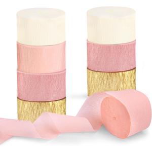 Riqiaqia Streamers Party Decorations,8 Rolls Pink Gold Crepe Paper Streamers for Wedding, Birthday, Bachelorette, Bridal Showerand Baby Shower Girl