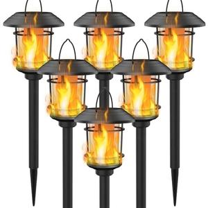 Dynaming 6 Pack Solar Flame Torch Lights Outdoor, Halloween Dual Use Flickering Flame Garden Light, Christmas Hanging Lanterns, Auto On/Off & Waterproof Lighting for Lawn Patio Yard Walkway Driveway
