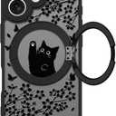 Cute Case for iPhone 17 Case with Stand [ Compatible with MagSafe ] Kawaii Black Cat & Floral & Butterflies Pattern Design 360 Magnetic Ring Kickstand Phone Cover for Women Girls Boys