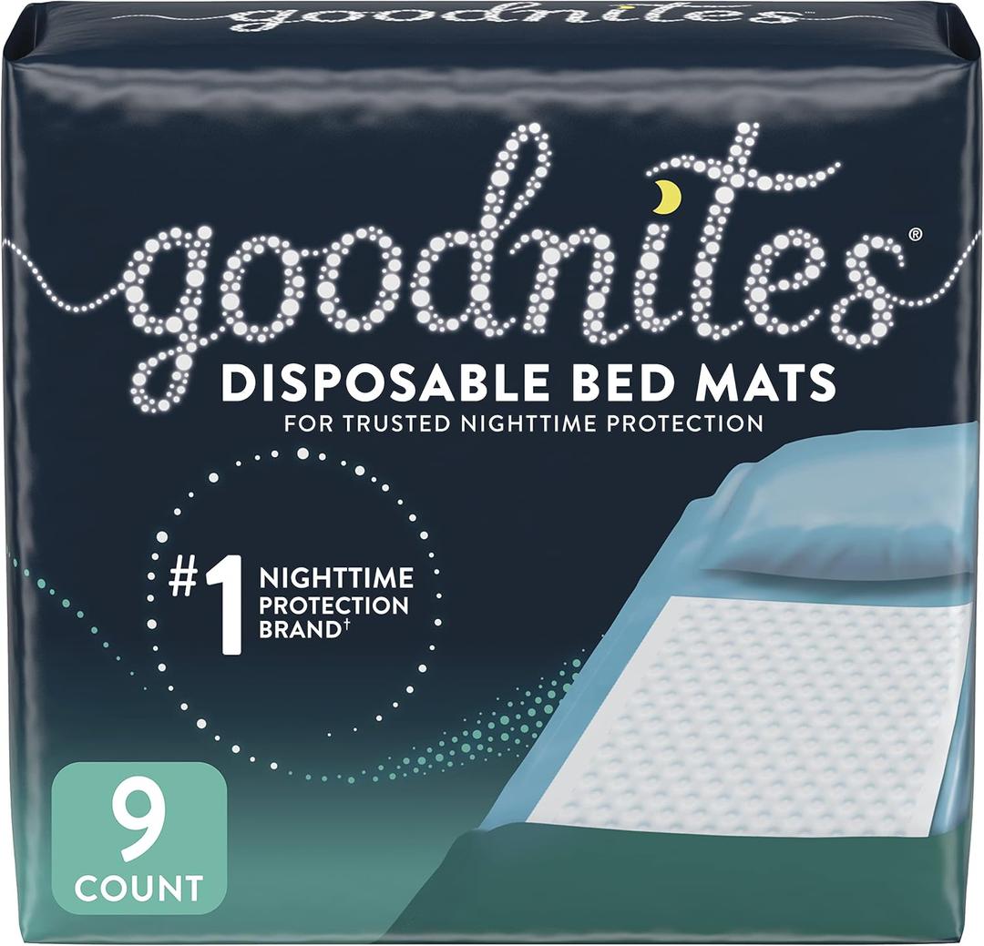 Goodnites Disposable Bed Pads/Mats for Bedwetting, 2.4 x 2.8 ft, 9 Ct, 4Pack