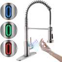 OWOFAN Touchless Kitchen Faucet with Pull Down Sprayer LED Light Single Handle Kitchen Sink Faucet Motion Sensor Smart Hands-Free, Stainless Steel Brushed Nickel 1080SN (3 Brushed Nickel)