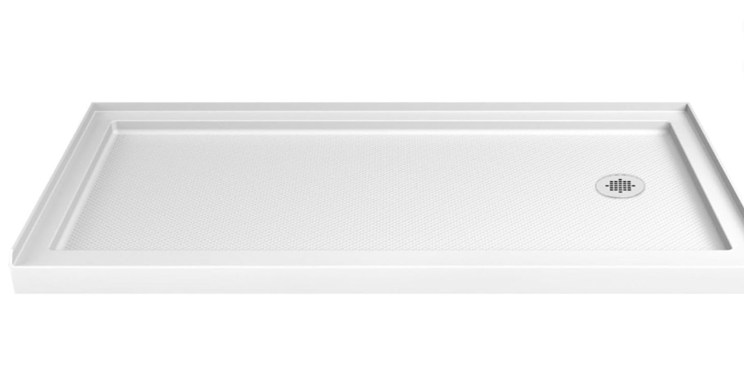 DreamLine SlimLine 32 in. D x 60 in. W x 2 3/ 4 in. H Right Drain Single Threshold Shower Base in Black, DLT-1132602-88