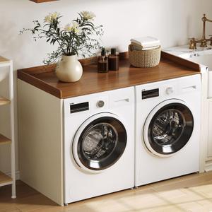 ChooChoo Washer Dryer Countertop, Laundry Room Topper for Folding Clothes and Storage, Over Machine Organizer Table, Walnut, 1-Tier