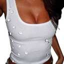 Verdusa Women's Crop Tops Sleeveless Festival Party Clubwear Fashion Crystal Tank Top (White, M)