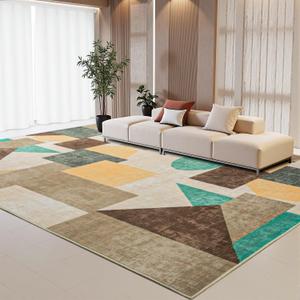Modern Area Rug 9x12,Ombre Low Pile Rugs,Non-Slip Non-Shedding Bedroom Rug,Indoor Geometric Carpet for Bedroom Kitchen Dining Room Office Home Decor Brown 9x12
