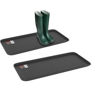 All Weather Boot Tray  Set of 2 Large Water-Resistant Plastic Utility Shoe Mat for Indoor and Outdoor Use in All Seasons by Stalwart (Black)