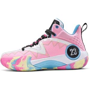 ASHION Unisex Kids Basketball Shoes Boys Air High Top Sneakers Girls Breathable Non-Slip Athletic Shoes Little Kid/Big Kid (Pink), Size: 3.5 Big Kid