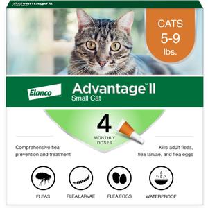 Advantage II Small Cat Vet-Recommended Flea Treatment & Prevention | Cats 5-9 lbs. | 4-Month Supply