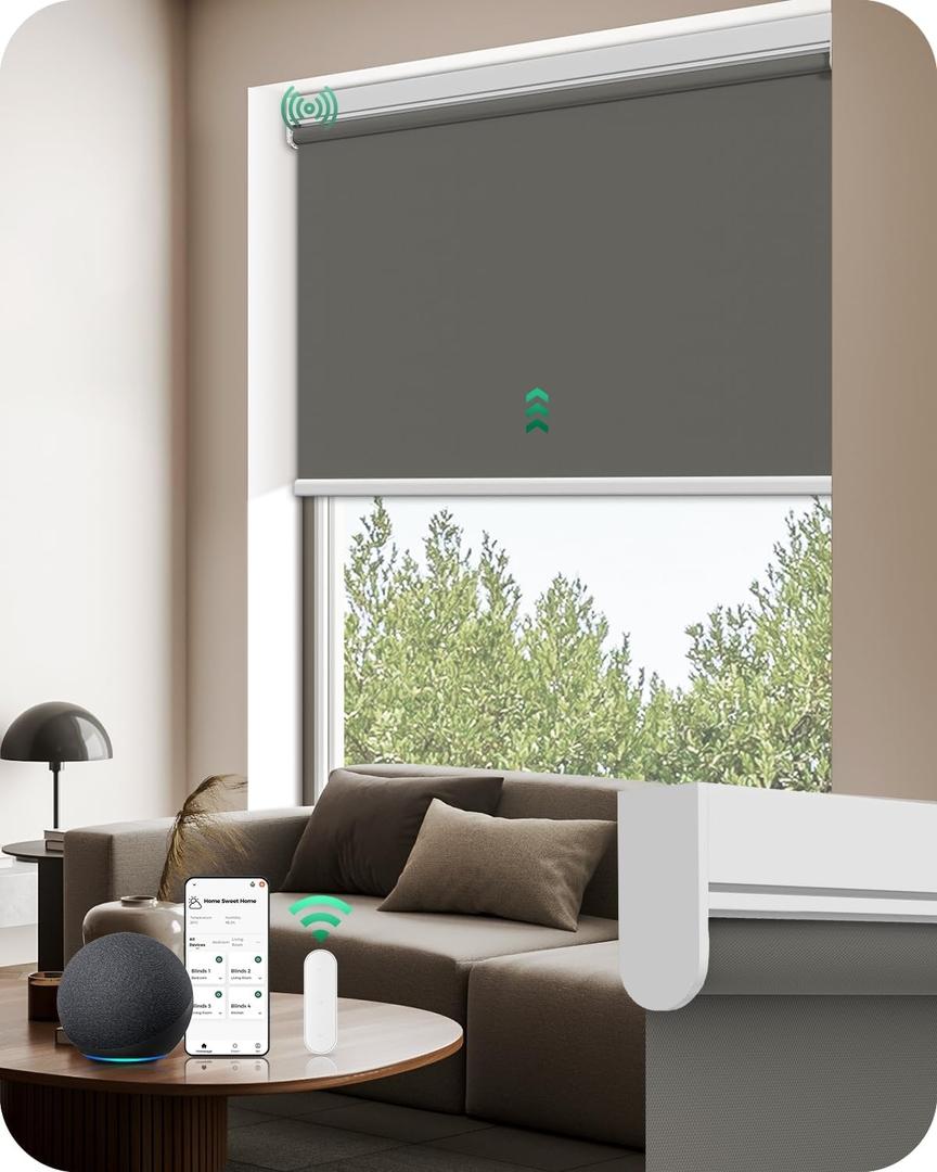 Allesin Motorized Blinds with Remote | Automatic Blackout Roller Shades, Easy Install & Smart Control Electric Blinds for Home Office, Living Room (Smoky Gray 48" W x 72" H)