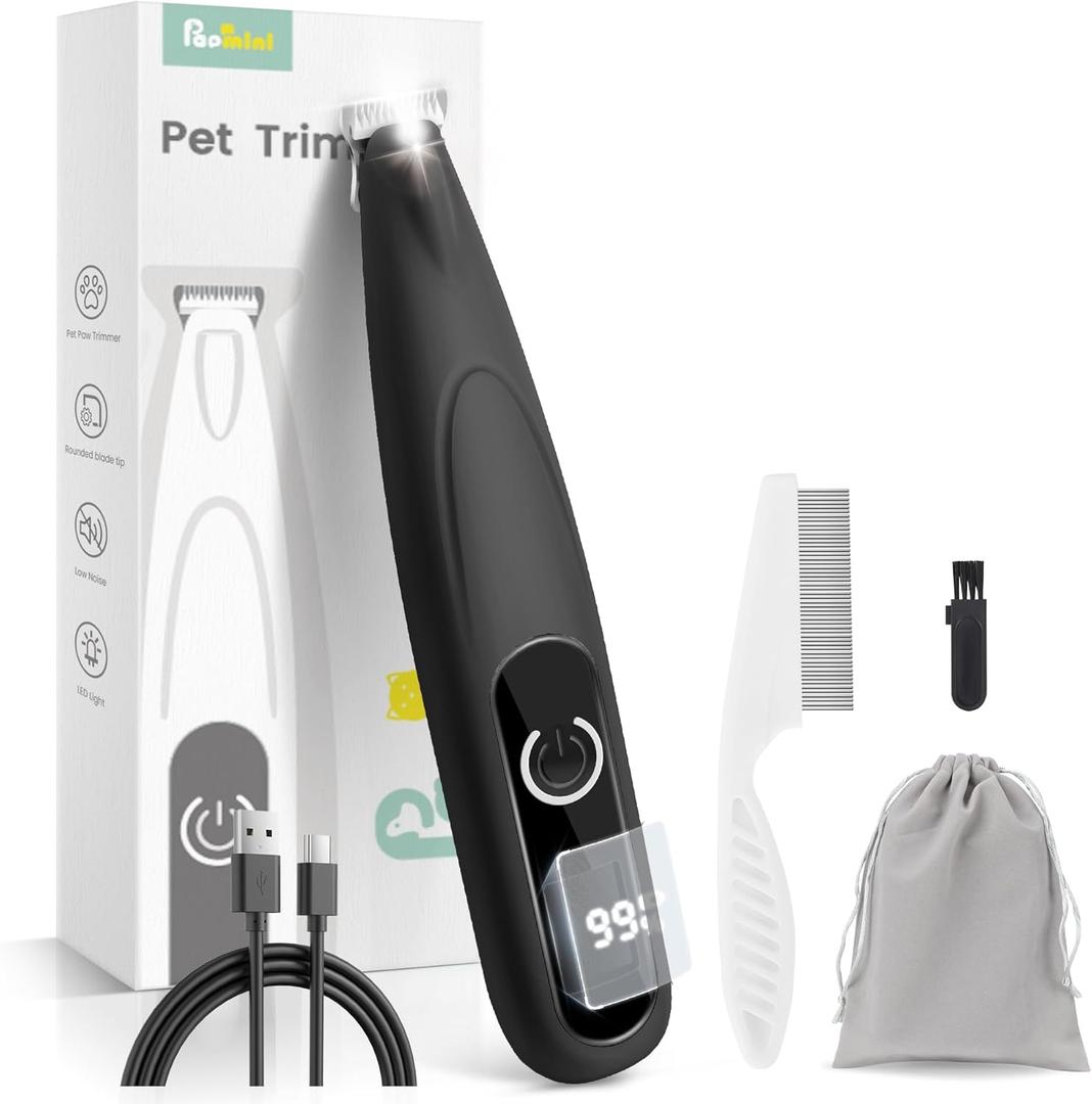 Cat Clippers with LED Display,35dB Ultra-Low Noise Cat Hair Trimmer Shaver, Cordless Dog Paw Trimmer with LED Light,Type-C Rechargeable Cat Dog Clippers for Grooming Paws, Ears, Face, Rump (Black)