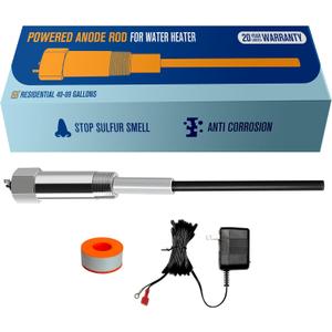 Powered Anode Rod for Water Heater, Electric Anode Rod for Water Heater, Eliminate Sulfur Smell in Well Water, Eliminate Rotten Egg Smell in Water, for 40-89 Gallon Except Bradford, White