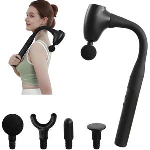 Massage Gun with Extended Handle, Upgraded U-Shaped Back Massager, Reaches Hard-to-Access Muscles, 4 Massage Heads & 4 Speed Levels, Body Massager for Back, Waist, Neck, Shoulder, Leg, Black