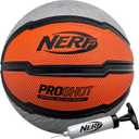 Nerf Indoor + Outdoor Basketball - Proshot Official Size 29.5" Basketball + Air Inflation Pump - Extra Grip for Gym + Driveway Hoops - Regulation B7 Ball - Black/Orange