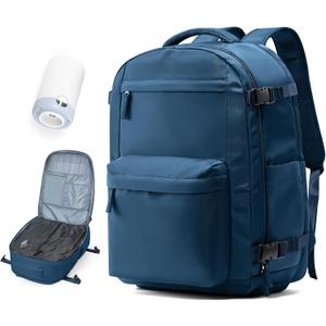 Vacuum Travel Backpack with Pump for Women,Personal Item Carry on Backpacks Flight Approved 18x14x8 inches for Men,Laptop Waterproof Work Compression bags Casual Daypack, Blue