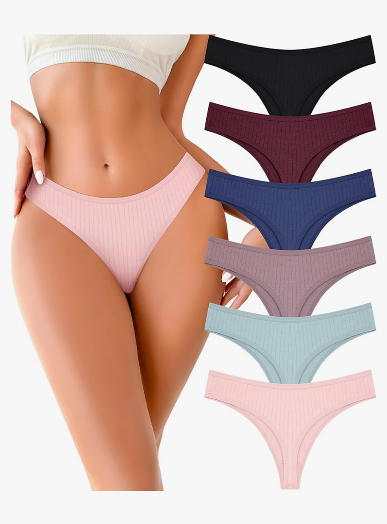 FINETOO Cotton Thongs for Women Soft Low Rise Sexy Thong Ladies Panties Womens Underwear 6 Pack XL