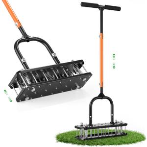 Lawn Aerator, 21 Pre-Assembled Metal Spikes, Automatic Dirt & Leaves Clean, Ergonomic Design, Soil Lawn Aerating Tools for Yard Lawn and Garden, Lawn Aerator Spikes aerating Tool (Medium)