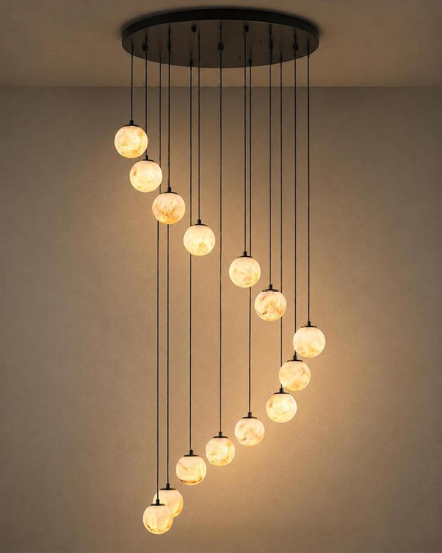 Black Alabaster High Ceiling Chandelier - 14-Light Natural Luxury Warm Glow
Modern Spanish Stone Pendant with Included G9 Bulbs 3 Color Settings for Dining Living Room Foyer Entryway Staircase