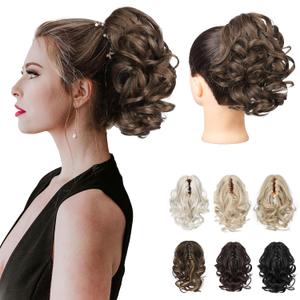 REECHO Ponytail Extension, 9" Short Curly Wavy Claw Clip Pony tails Hair Extensions HP001 Hairpieces for Women - Ginger Brown