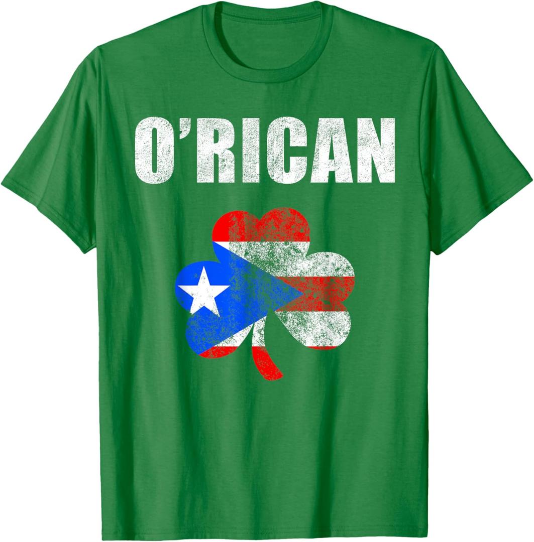 Puerto Rican St. Patrick's Day O'Rican Shamrock Flag T-Shirt, S