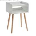 IBUYKE Nightstand, Mid-Century Modern Bedside Table with Solid Wood Legs, Minimalist and Practical End Side Table with Open Storage Shelf, Easy Assembly, White UWNS003W