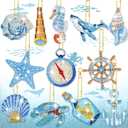 BBTO 15 Pcs Summer Ocean Diamond Painting Keychains Kits 5D DIY Summer Diamond Art Painting Keyrings Sea Animals Theme Key Chains for Beach Party Crafts Ornaments