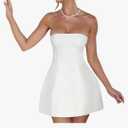 Womens Sexy Strapless Tube A-line Mini Dress Club Party Short Corset Cocktail Bodycon Prom Dresses for Women (White,Medium)