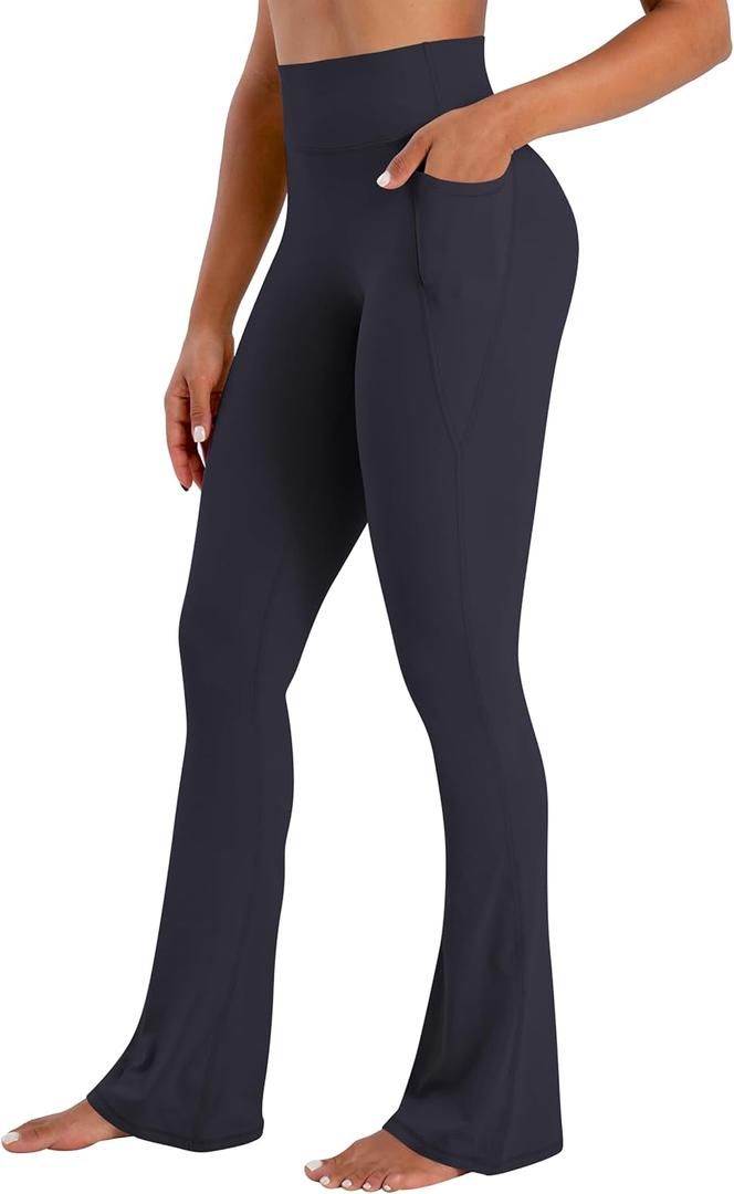 Sunzel No Front Seam Flare Leggings for Women with Pockets Hidden Butt Lifting Scrunch Tummy Control Mini Flared Yoga Pants (Medium, Ash Blue)