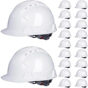 Leumoi 20 Pack 4 Pt. Suspension Hard Hat Bulk Safety Helmets ABS Ratchet Hard Hats Adjustable Construction Hardhats with Vents and Cotton Brow Pad Hard Hats for Men Work Head Protection (White)