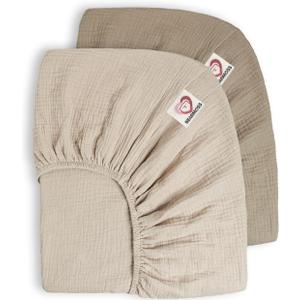 Bearmoss Muslin Crib Sheets - 100% Cotton Fitted for Standard Crib & Toddler Bed Mattress 52"x28" - Soft Breathable Neutral for Boys Girls - 2 Pack (Oat Latte)