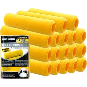 Great Andrew 18 PCS Paint Roller Covers 9 Inch, 3/8-Inch Nap Paint Roller Kit Dense Fibers for Painting Semi-Smooth Textured Surfaces Fit 9" Paint Roller Frame