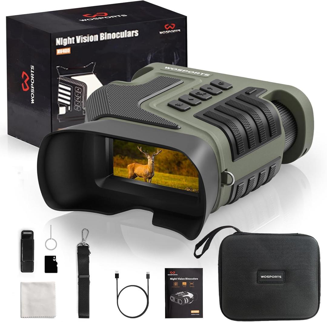 4K Night Vision Goggles, 80X Total Magnification, 64GB TF Card | 10X Optical + 8X Digital Zoom, 1315FT Infrared Night Vision, Ideal for Camping & Outdoor Use