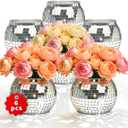 6 Pcs Disco Ball Vases,6" X 6.7" Disco Ball Centerpieces Decor,Silver Mirror Plastic Vase Disco Ball Planter for Wedding,Birthday,Office Table Decorations