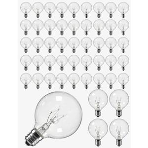50 Pack G40 Replacement Bulbs for Outdoor String Lights, 5W Clear Incandescent Globe Bulbs with E12 Base, Dimmable Patio & Backyard Decor