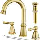 CREA Widespread Bathroom Faucet 3 Hole Brushed Gold Sink Faucet 8 inch with Pop Up Drain 2 Handle 4 inch Faucets for Vanity Lavatory Basin Restroom Bath Sink