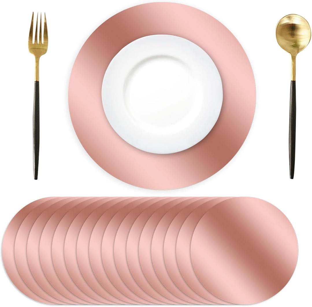 100 Pcs Round Rose Gold Placemats,13.3" Mirror Foil Decorative Place Mats Mirrored Disposable Paper Placemats for Dining Wedding Table Setting Holiday Party Table Decor
