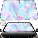 Iridescent Sun Shade for Car Windshield, Foldable Universal Car Windshield Upgrade Sunshade Enhanced UV Rays Reflective Sun Visor Shade Keeps Vehicle Cool (Silver- Colorful, 57"x31.5")