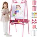 FUNLIO Foldable Outdoor Easel for Kids Aged 3+, Double-Sided Toddler Easel with 2 Acrylic Boards & 21 pcs Accessories, Waterproof & Sunproof Art Easel for Kids, Portable & Stable - Pink