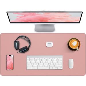 Desk Pad Mat - Leather Desk Pad Protector for Office and Home - Desk Organization and Accessories - Ideal for Large Mouse Pad and Desk Mats on Top of Desks(Pink,35.4" x 17")