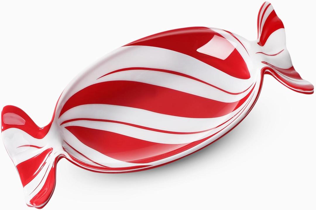 Teenyyou 1 Pcs Christmas Candy Dish Melamine Christmas Serving Tray Fruit Dessert Cookie Plates for Xmas Holiday Party Favor Dishwasher Safe