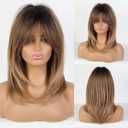 HAIRCUBE Ombre Brown Wigs for Women Shoulder Length Wigs Charming Long Curly Wigs with Bangs Daily Use