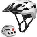 Veltuno Bike Helmet for Adults, Lightweight Mountain Bicycle Helmet with USB Rechargeable LED Rear Light, Removable Sun Visor for Women, Men, Suitable for Cycling and Commuting (White, Medium)