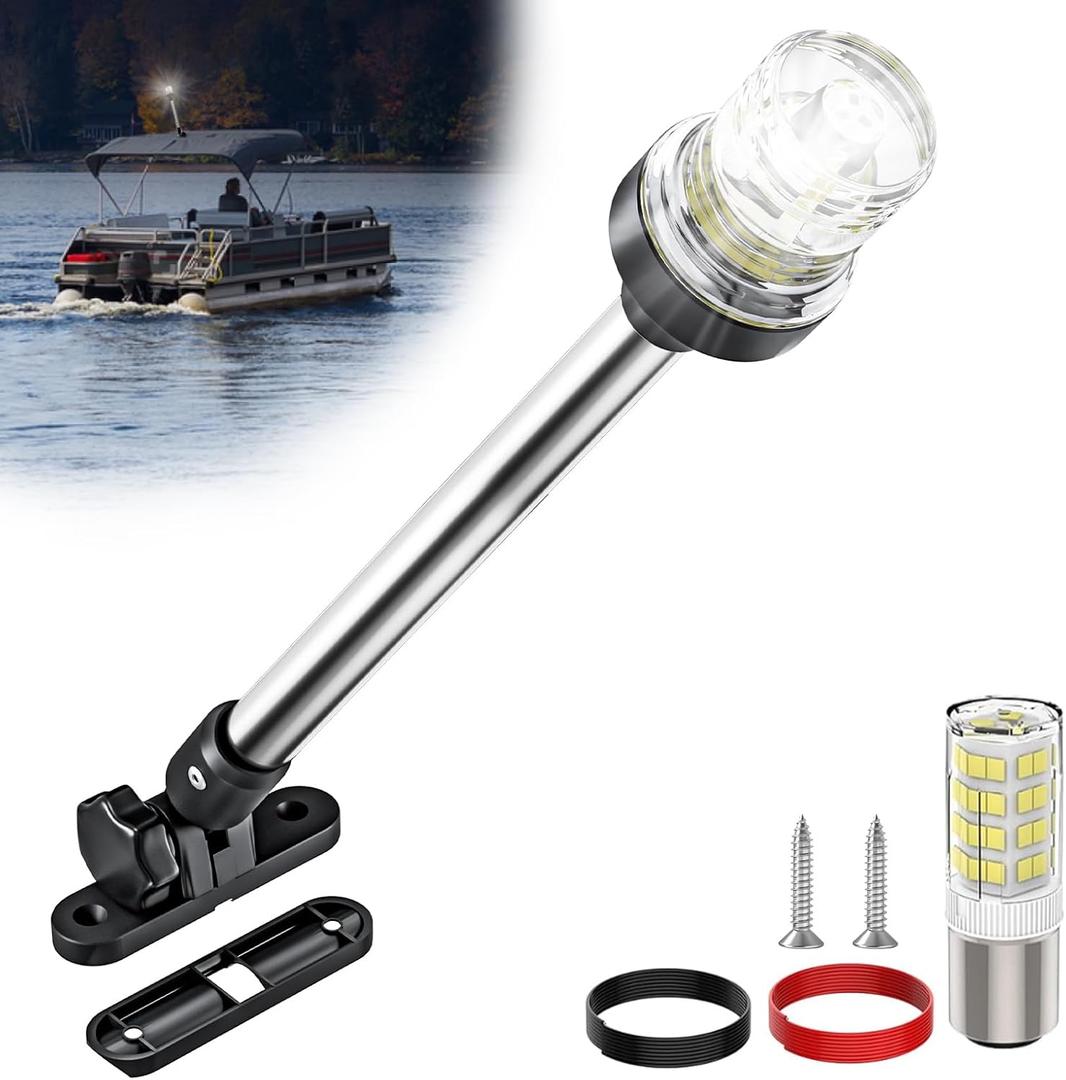 12 Inches Bimini Light for Pontoon Boat, Pontoon Navigation Lights Anchor Light Stern Lights for Bimini Top Mount Waterproof IP67, White Fold Down LED Marine Boat Rear Running Lighting